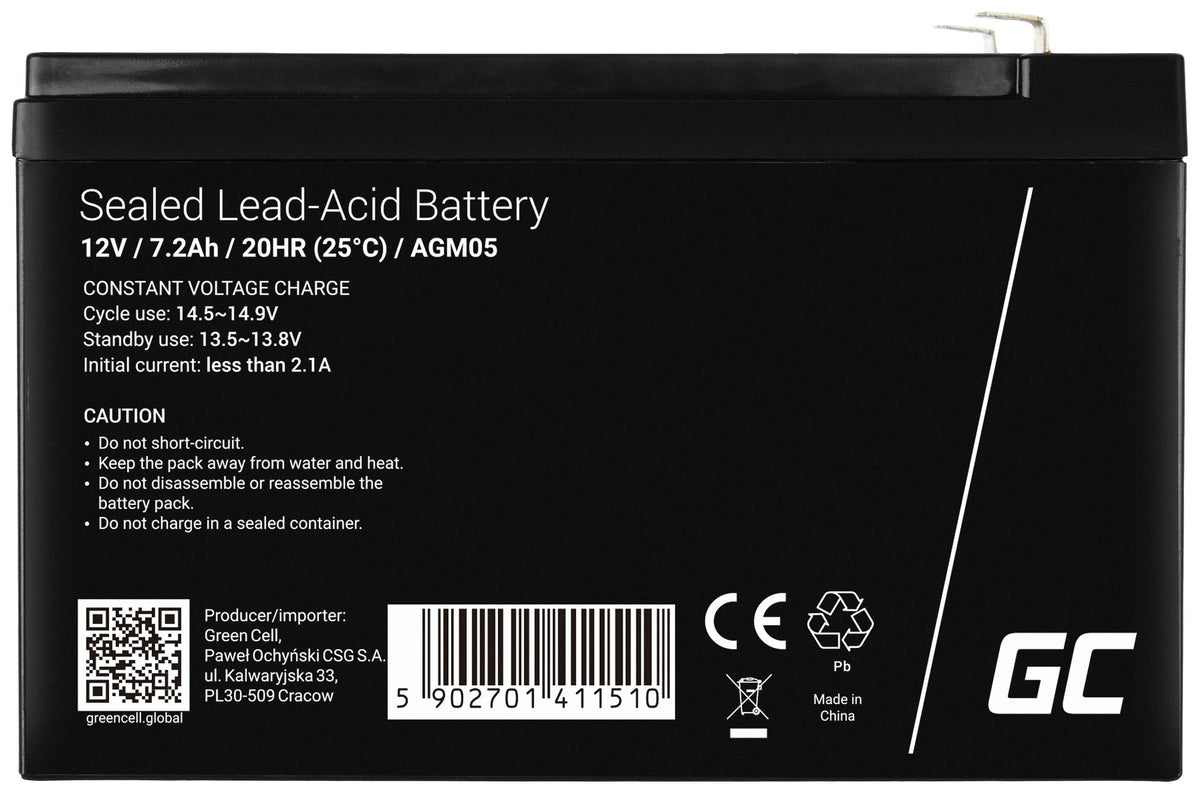 Green Cell Bleiakku Batterie 12V 7,2Ah Blei-Gel BxHxT 151x95x65mm Flachstecker - 5902701411510