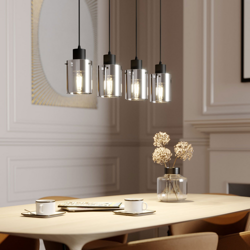 B-Ware Lindby Kourtney Hängeleuchte Hängeleuchte Glasschirm 4 Fl. E27 Schwarz Rauchgrau