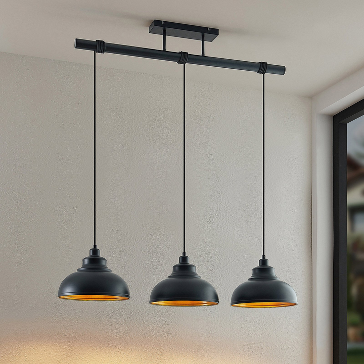 Lindby Emna Pendelleuchte Deckenlampe Hängeleuchte E27 dreiflammig schwarz gold