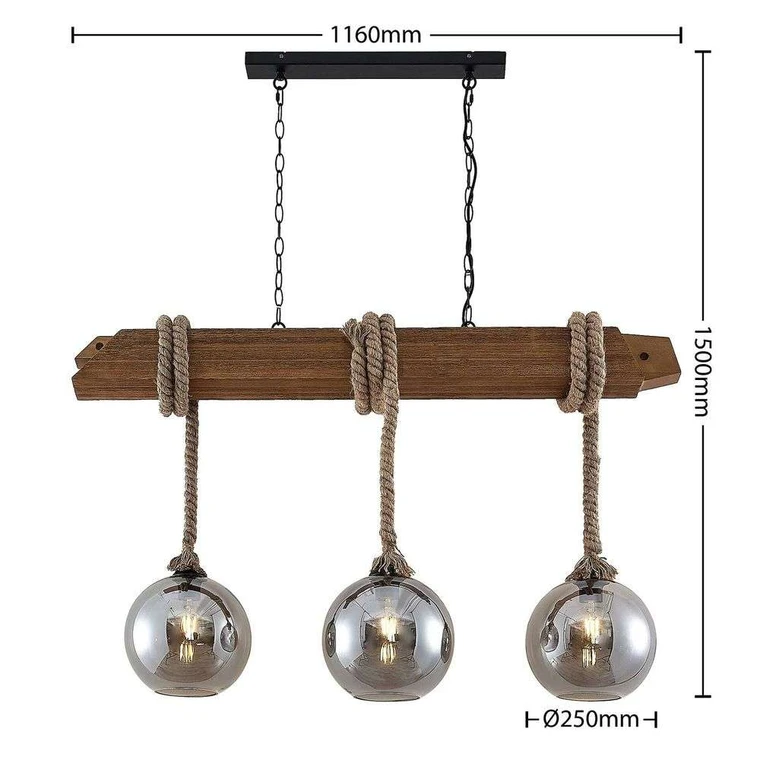 B-Ware Lucande Hängeleuchte Pendelleuchte Lampe Holzbalken Rauchglas Schwarz Holz Led