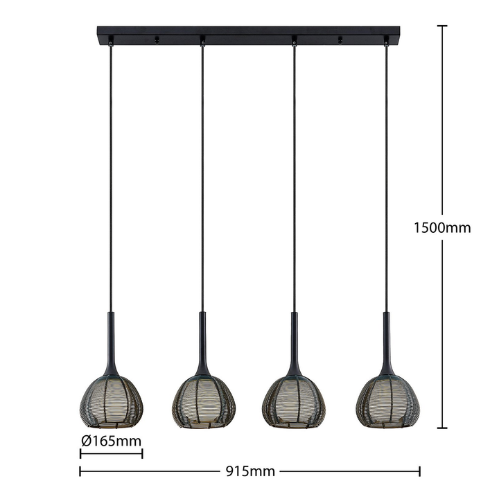 Lucande Tetira Hängeleuchte Hängeleuchte Lampe Leuchte Esstisch 4fl Lang Schw345 B-Ware - 4251096598759