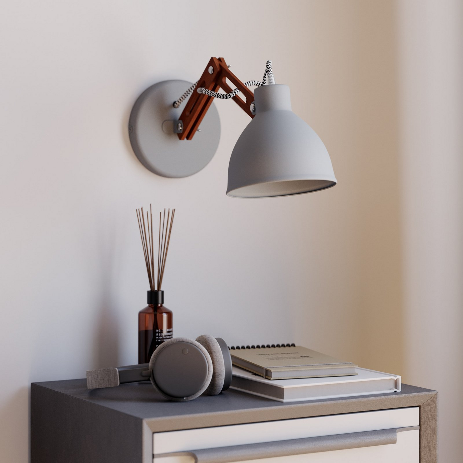 B-Ware Euluna Wandleuchte Skansen Wandleuchte Lampe Leuchte Holzarm Verstellbar Grau