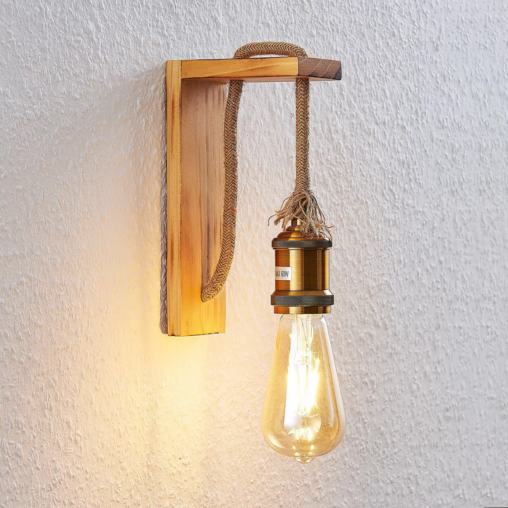 Lindby Helou Holz-Wandlampe mit sichtbarer Fassung Wandleuchte Lampe Leuchte E27