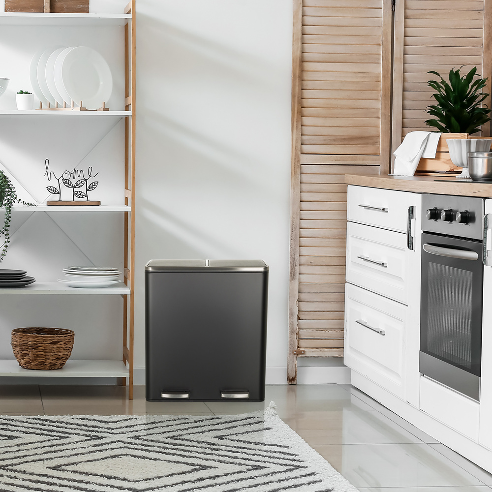 Hjh Office Abfallsammler Mülltrennsystem Clean Xi 60 L  Stahl Schwarz Mülleimer B-Ware