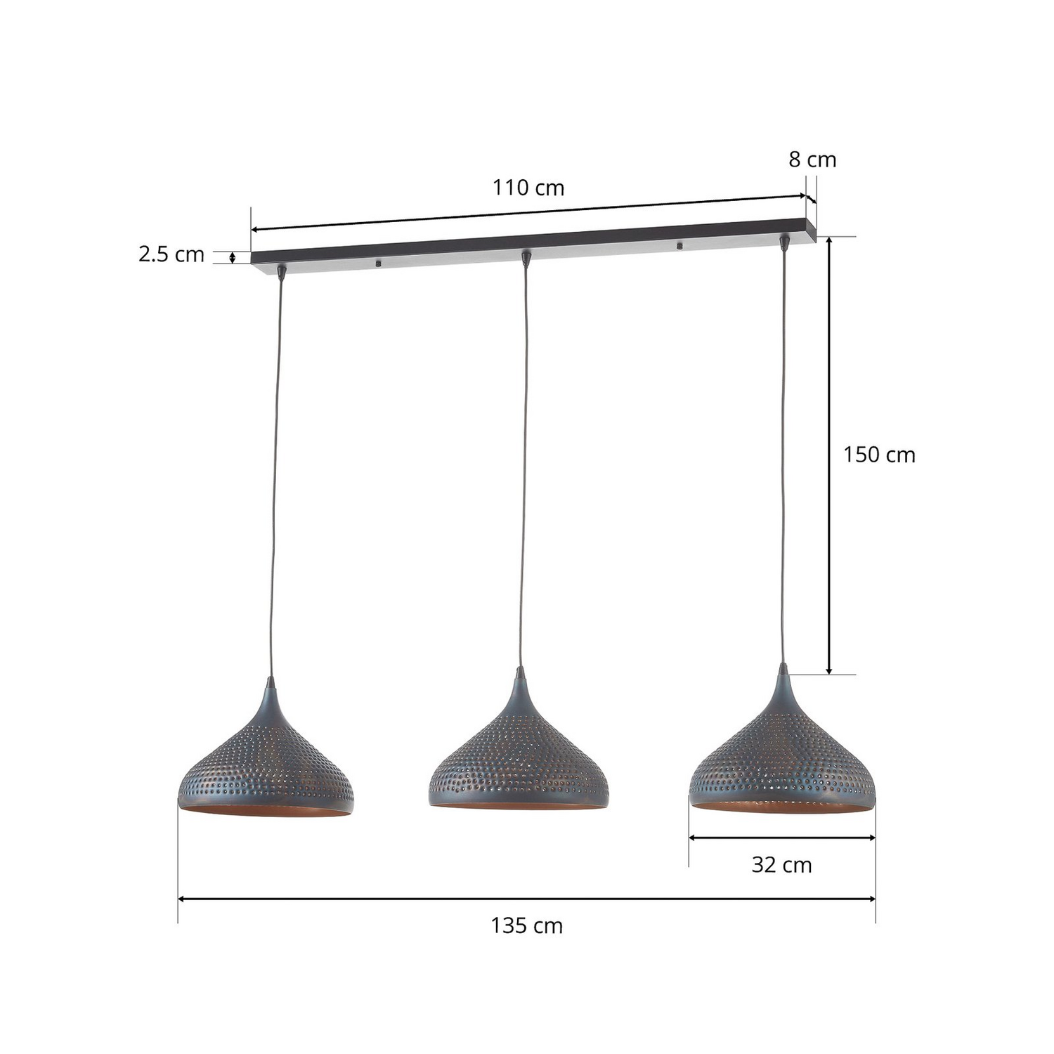 Hängeleuchte Punchray, Dreiflammig Trichterförmig Lampe Leuchte Deckenlampe 60 W B-Ware - 8713244080913