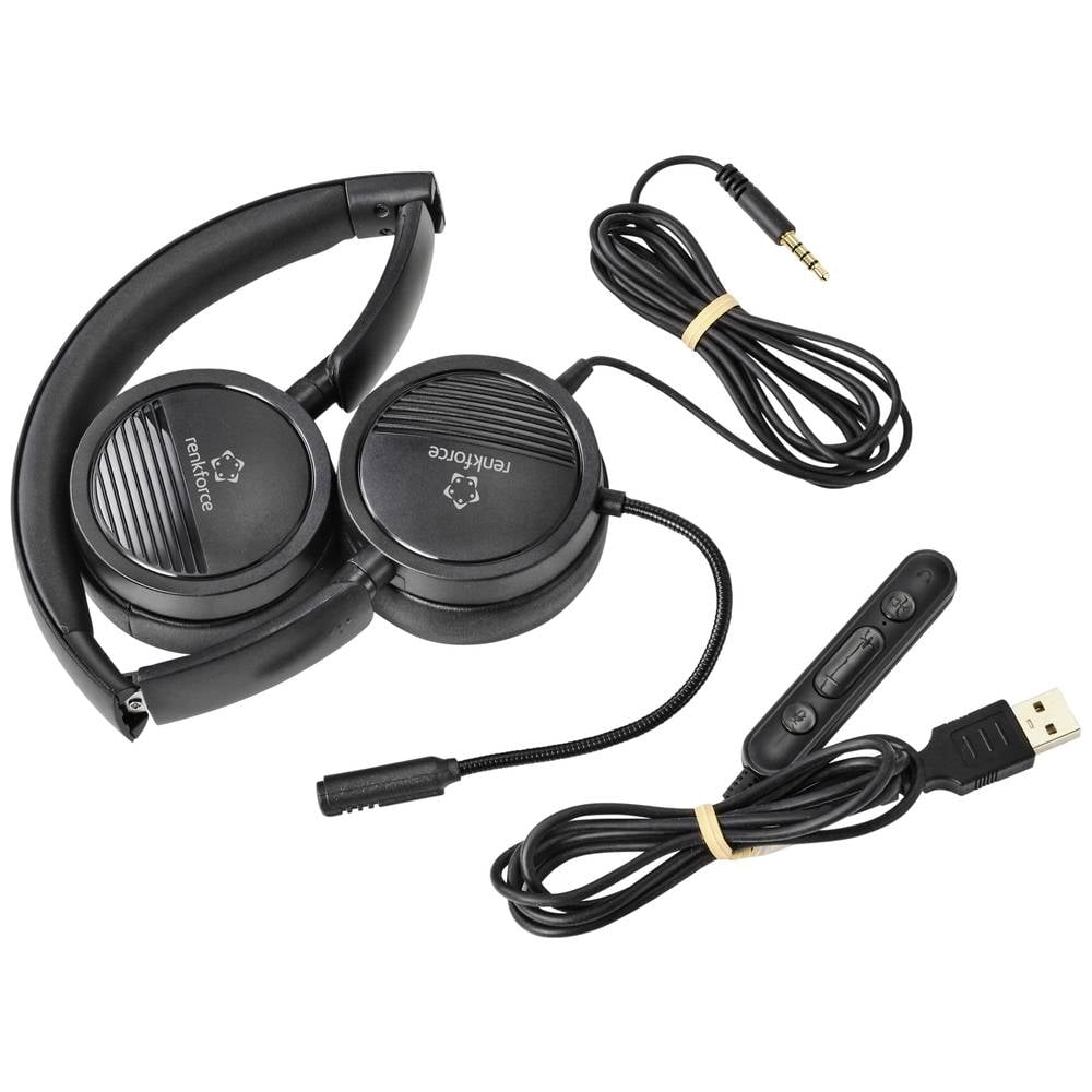 Renkforce RF-HS-360 Computer On Ear Headset kabelgebunden Schwarz Kopfhörer