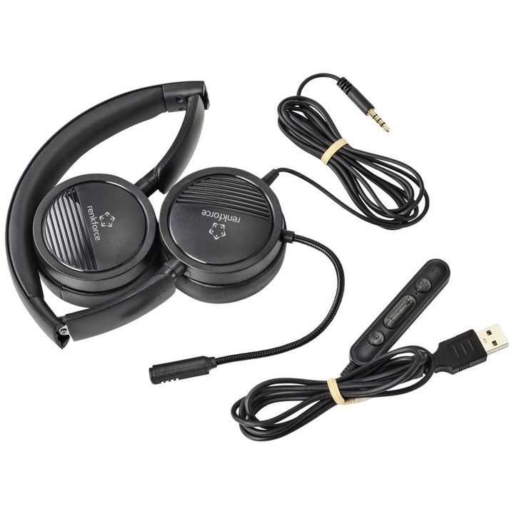 Renkforce RF-HS-360 Computer On Ear Headset kabelgebunden Schwarz Kopfhörer