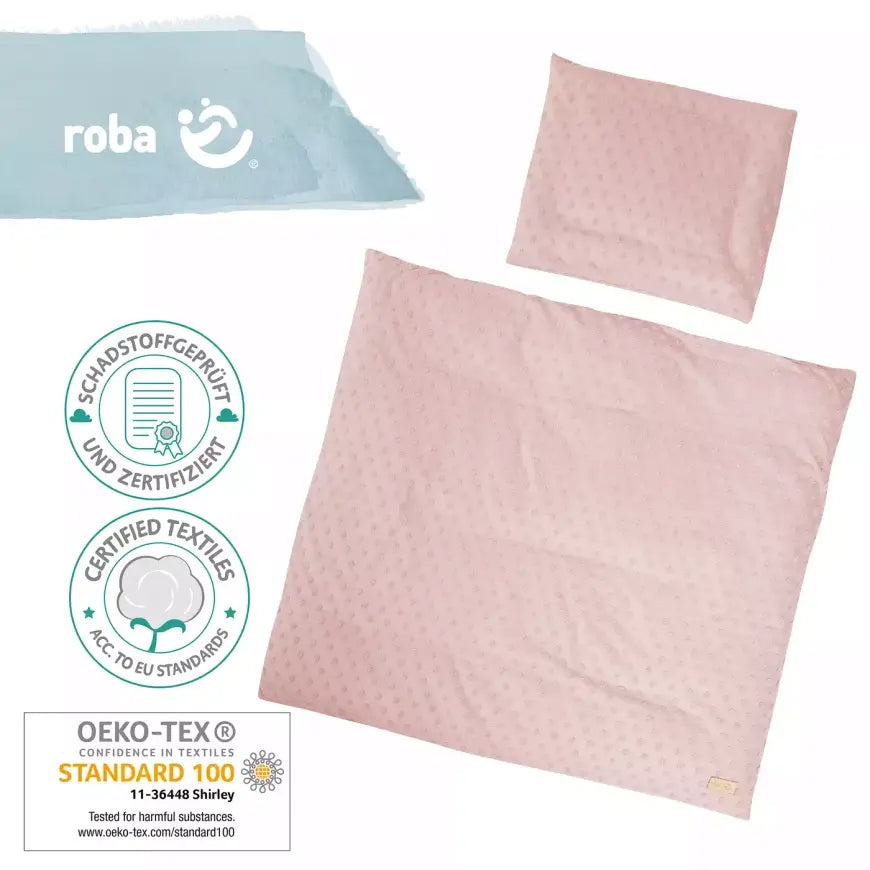 B-Ware Roba Bettwäsche Set Garnitur Bezug Baby Bett Terry Dots Baumwolle Rosa Gots - 2000577831005