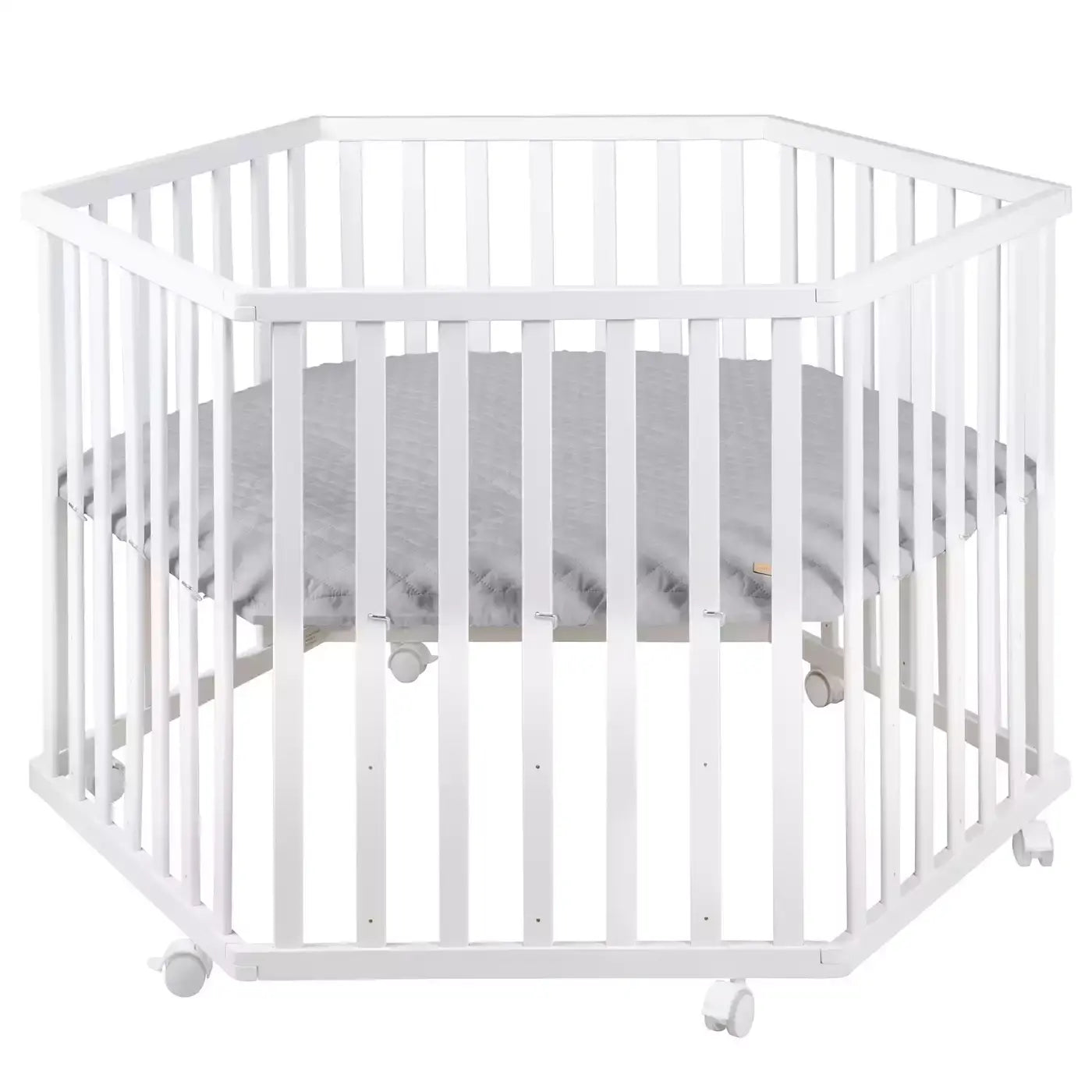 B-Ware Roba Laufgitter Spielgitter 6 Eckig Weiß Grau Stoffeinlage Höhenverstellbar - 2000578848804