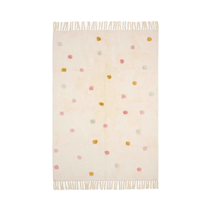 B-Ware Little Dutch Teppich Vorleger Pünktchen Kinderzimmer Baumwolle Beige Rutschfest - 2000587942913