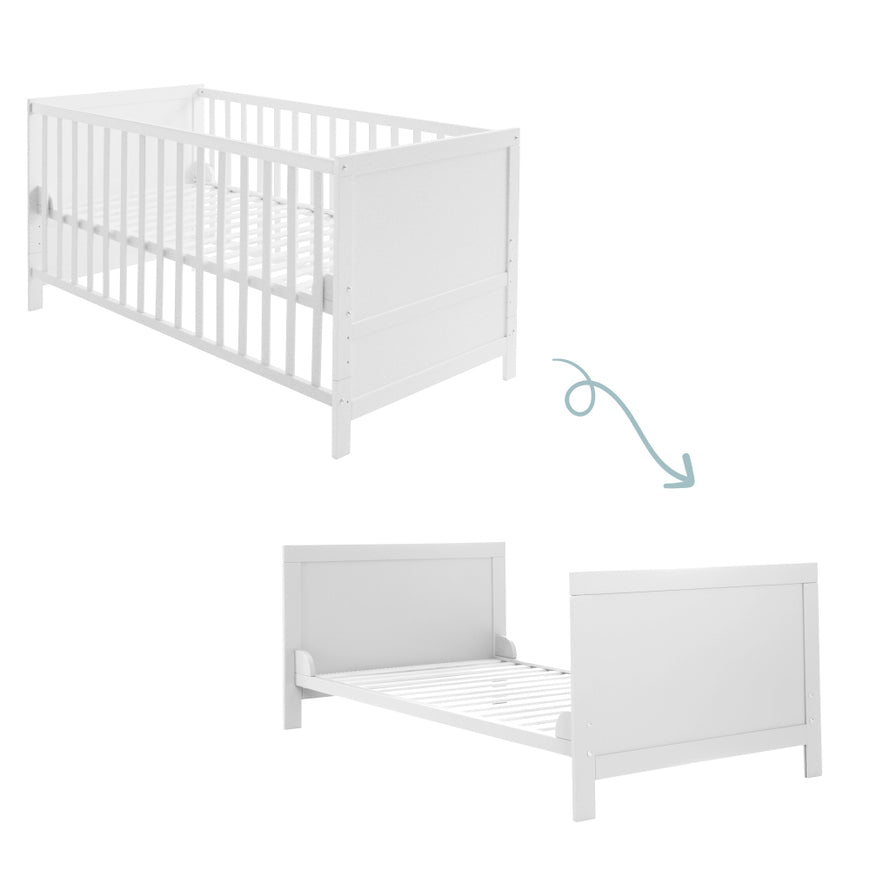 roba Komplettbettset Kinderbett Babybett Sterne weiß grau Matratze Kissen Himmel - 2000588651807