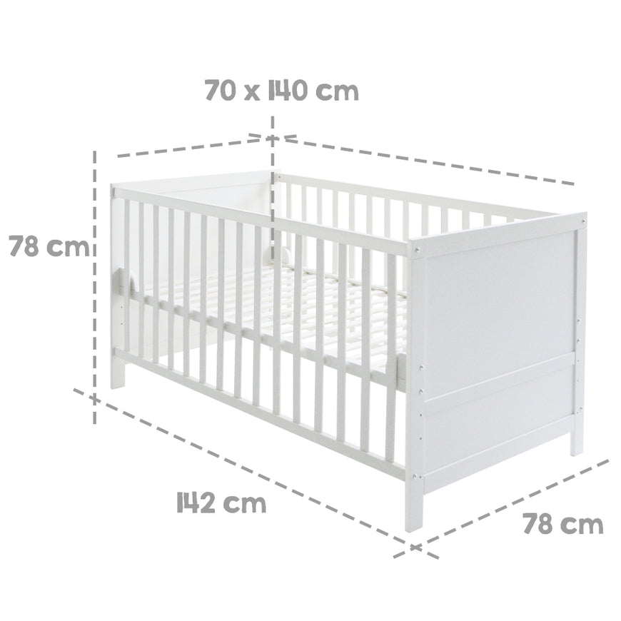 roba Komplettbettset Kinderbett Babybett Sterne weiß grau Matratze Kissen Himmel - 2000588651807