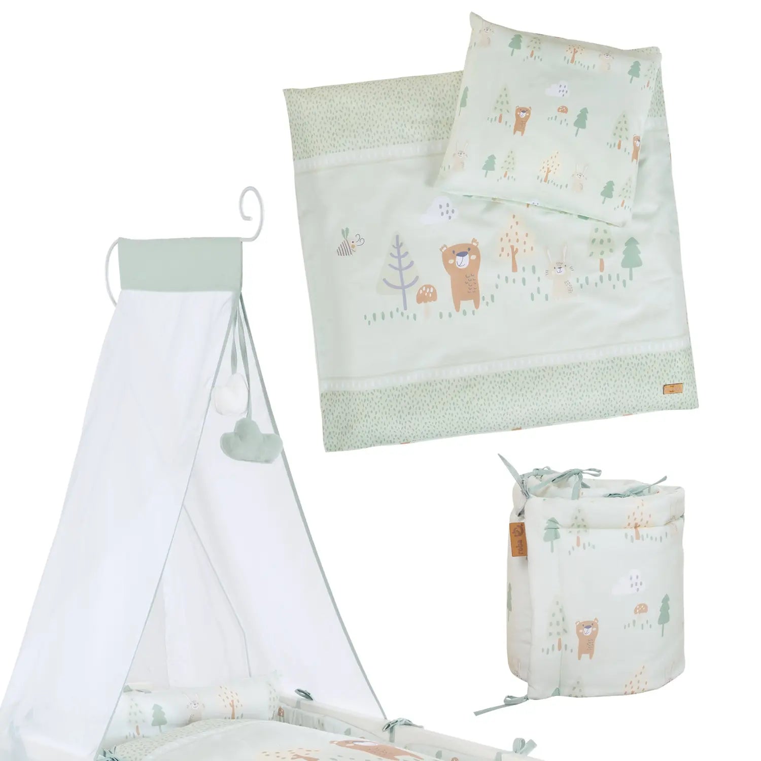 B-Ware Roba Babywiege Stubenbett Woodland Buddies Komplettset Weiß Pastellgrün 40x90651 - 4005317344706