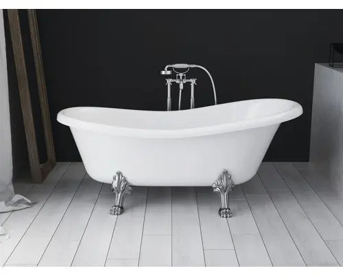 B-Ware Ovale Badewanne Set Wanne Rena Mineralguss Weiß Glatt Ablauf Füße 76,2x168 Cm - 2007005239440