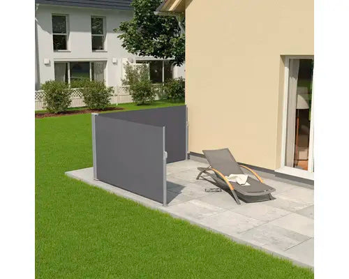 B-Ware Doppel Seitenmarkise Rollo Sichtschutz Windschutz Stoff Grau Aluminium Pfosten - 4306516023585