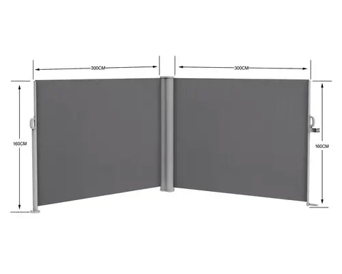 B-Ware Doppel Seitenmarkise Rollo Sichtschutz Windschutz Stoff Grau Aluminium Pfosten - 4306516023585