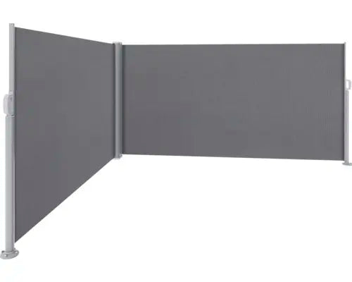 B-Ware Doppel Seitenmarkise Rollo Sichtschutz Windschutz Stoff Grau Aluminium Pfosten - 4306516023585