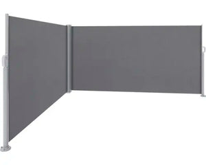 B-Ware Doppel Seitenmarkise Rollo Sichtschutz Windschutz Stoff Grau Aluminium Pfosten