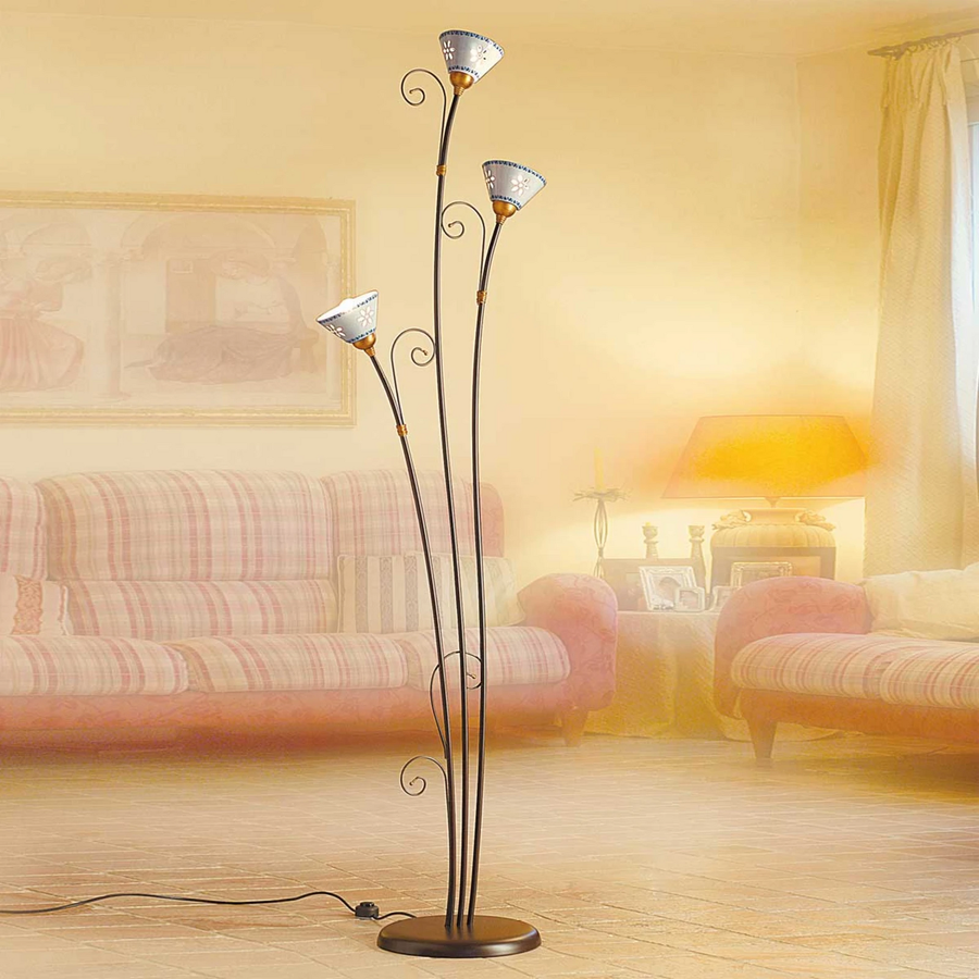 Ceramiche Stehleuchte Liberty Standleuchte Lampe Leuchte 3 Flg. E14 Weiß/Bronze B-Ware - 2013038