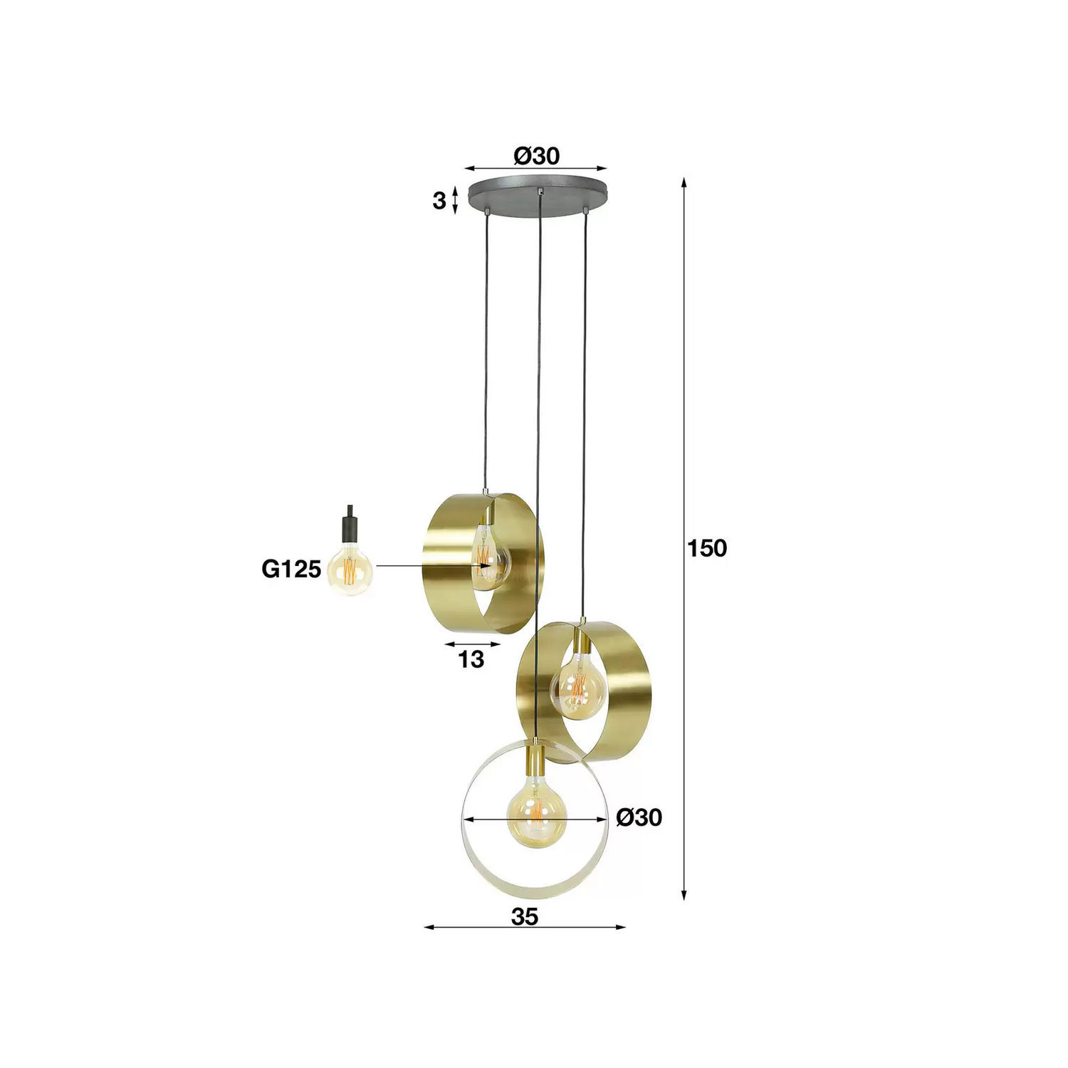 Hängeleuchte Thrudering, Gestuft Dreiflammig Deckenleuchte Hängelampe Lampe E27 B-Ware - 8713244083853