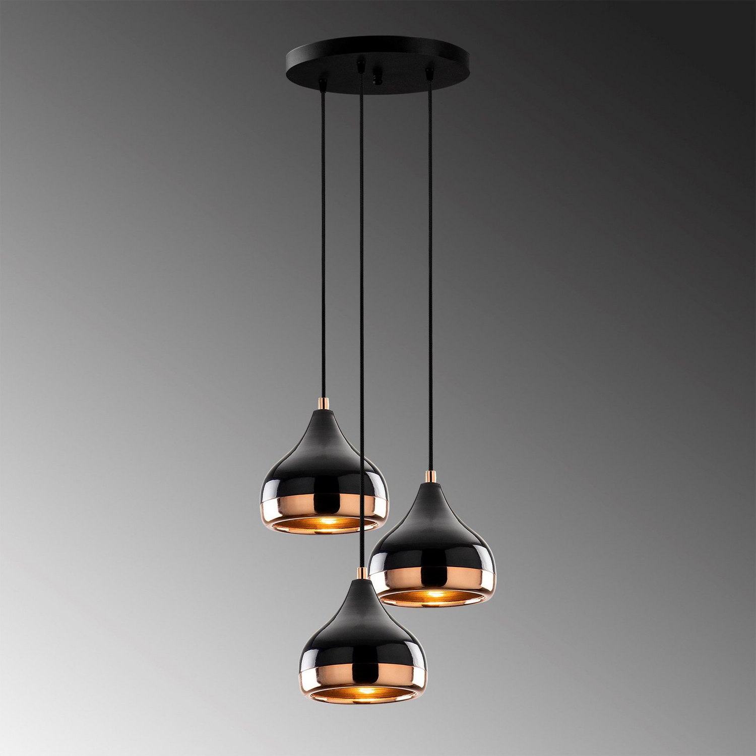 B-Ware Hängelampe Yildo 6871 3 Flg Rondell Schwarz Kupfer Deckenlampe Lampe Leuchte143