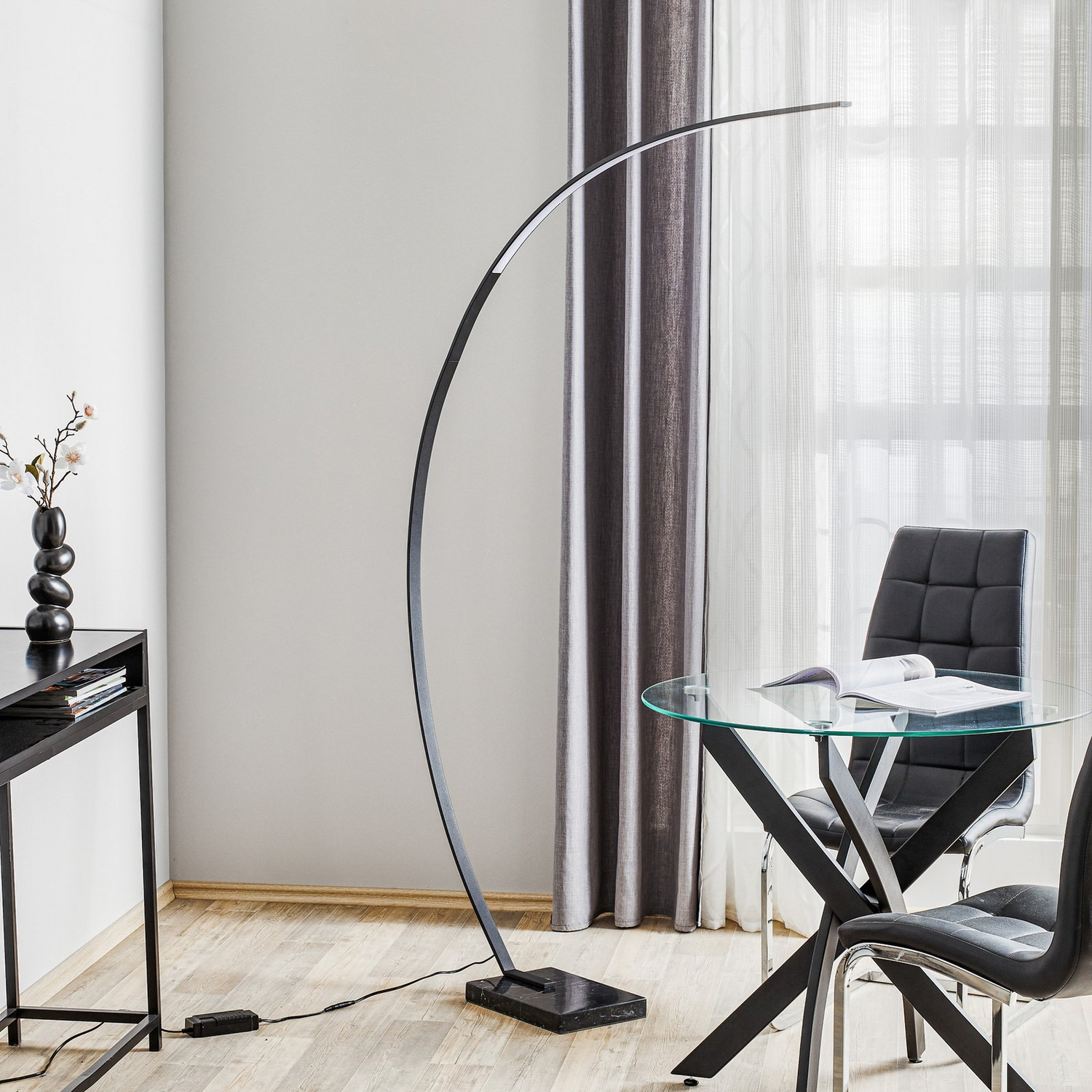 B-Ware Trio Lighting Led Bogen Stehleuchte Stehlampe Lampe Leuchte Bangkok Schwarz M97