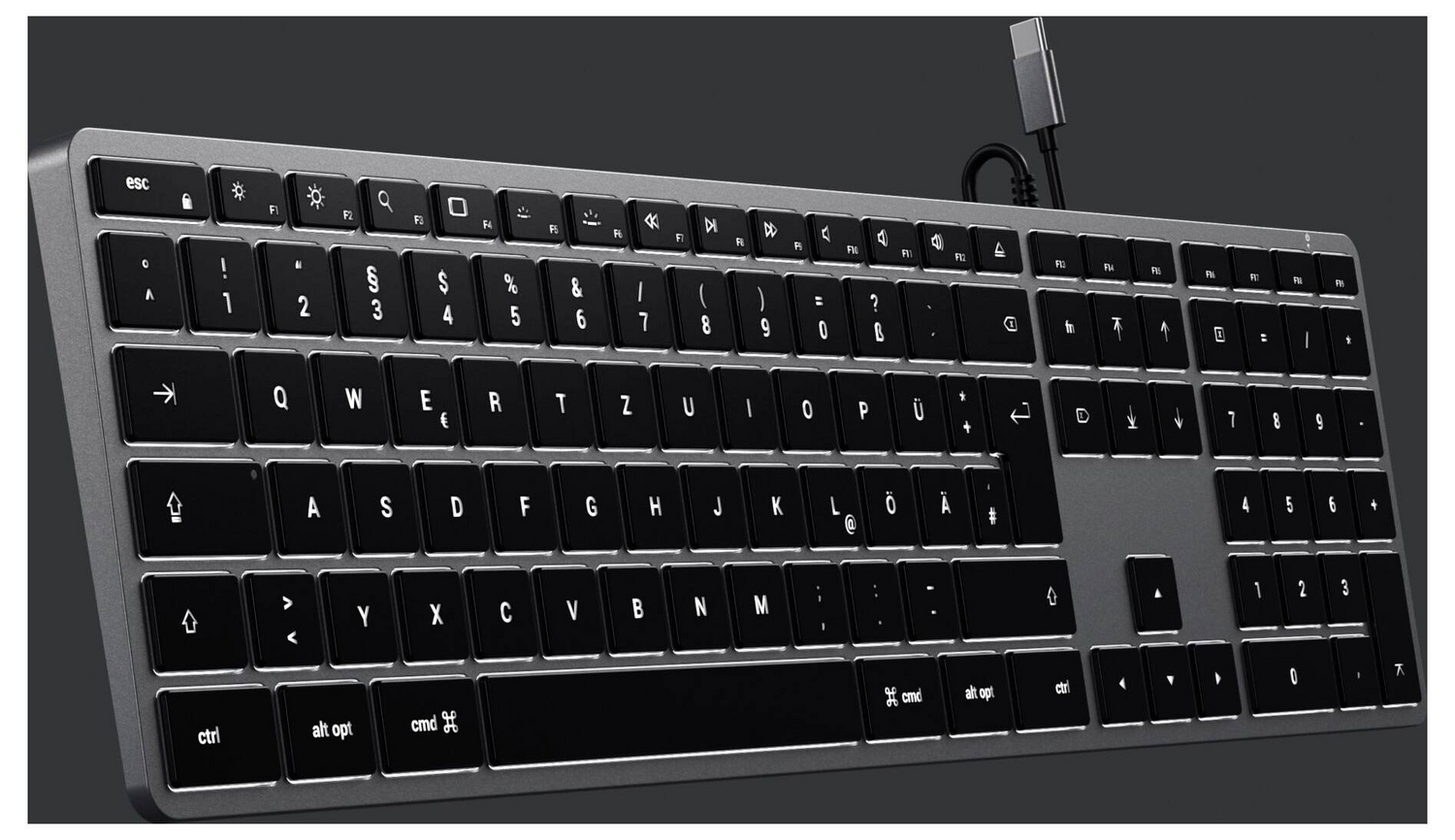 Clavier filaire Satechi Slim W3, touches multimédias QWERTZ allemandes