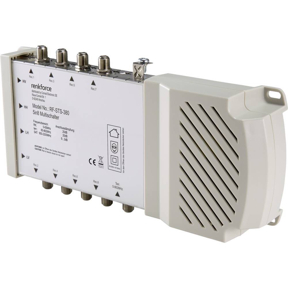 Renkforce RF-STS-380 SAT Multischalter Eingänge (Multischalter): 5 (4 SAT/1 Terrestrisch) Teilnehmer-Anzahl: 8 Quad-LNB-tauglich (RF-4510556) - 4064161042824