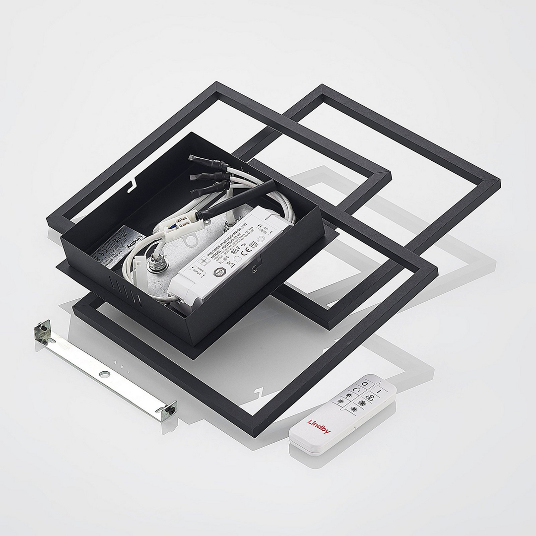 Lindby Qiana LED-Deckenlampe CCT Leuchte Lampe LED schwarz dimmbar Fernbedienung