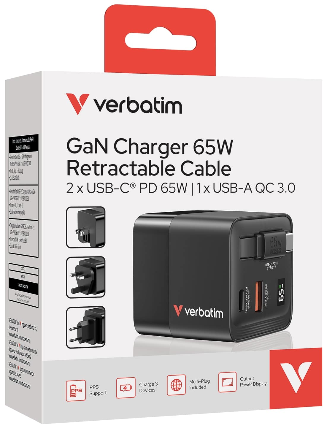 Verbatim Ladeadapter Netzteil Usb C Netzteil 65 W Retractable Schwarz B-Ware - 23942322177
