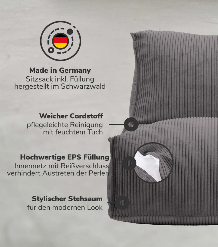 Mokebo  'Der Gelassene' Sitzsack Bean Bag Relaxliege Anthrazit Bodenkissen  B-Ware