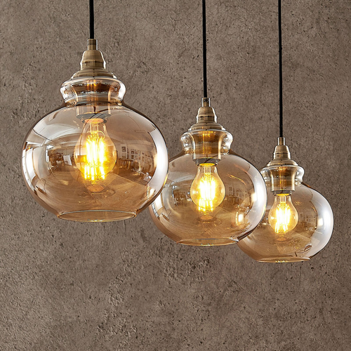 B-Ware Lindby Tymoni Glas Pendelleuchte Hängeleuchte Deckenlampe Lampe Amber 3 Flammig