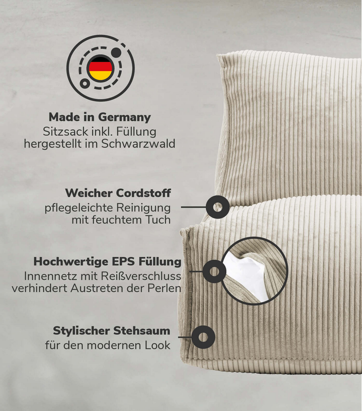Mokebo 'Der Gelassene' Sitzsack Bean Bag Bodenkissen Eps Füllung Beige 75cm369 B-Ware
