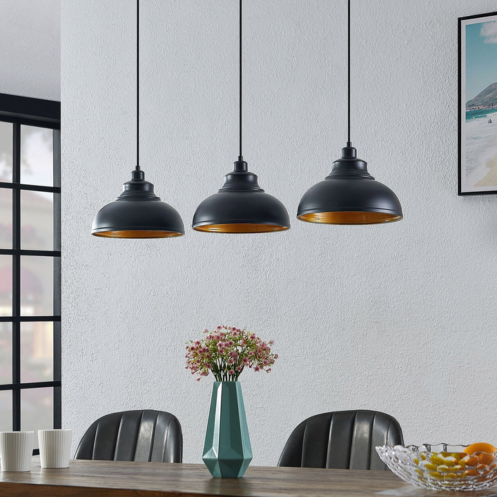 Lindby Emna Pendelleuchte Deckenlampe Hängeleuchte E27 dreiflammig schwarz gold