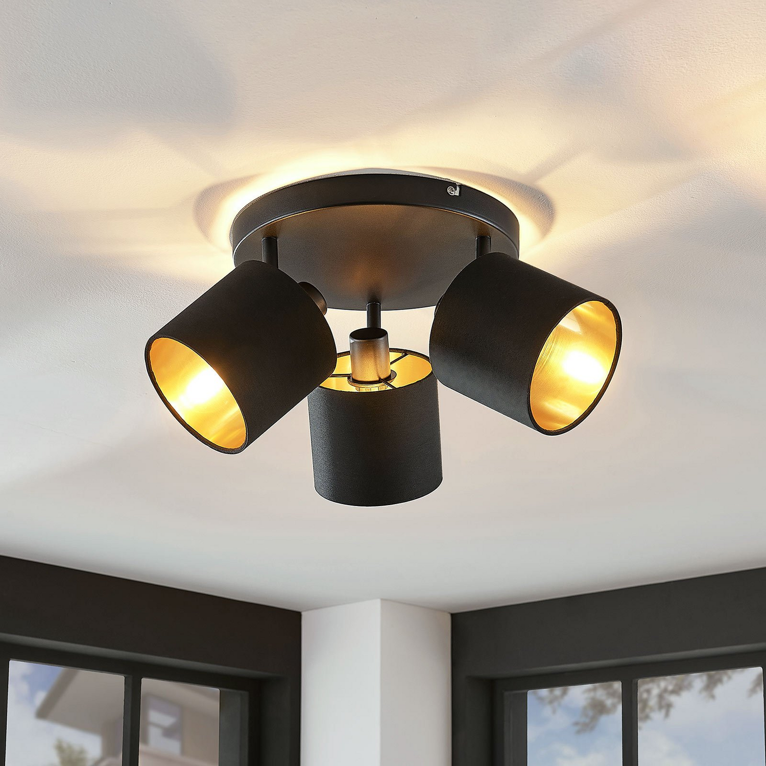 B-Ware Lindby Stoff Deckenlampe Vasilia In Schwarz Gold 3 Flg Deckenlampe Deckenlicht