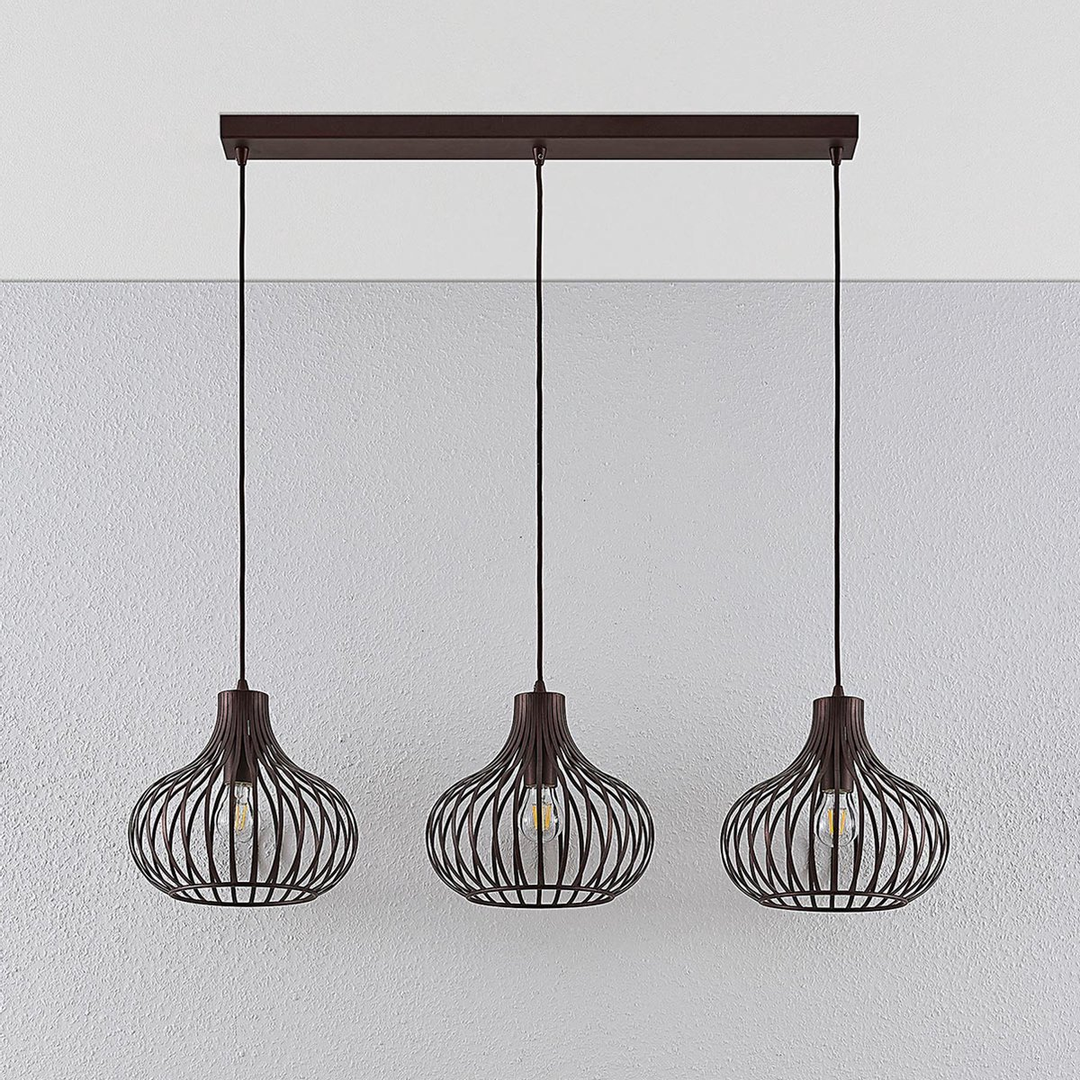 Lindby Frances Hängeleuchte Hängeleuchte Lampe Wohnzimmerlampe 3 Fl. E27 Braun B-Ware