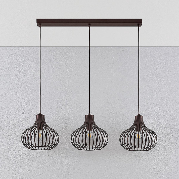 Lindby Frances Hängeleuchte Hängeleuchte Lampe Wohnzimmerlampe 3 Fl. E27 Braun B-Ware