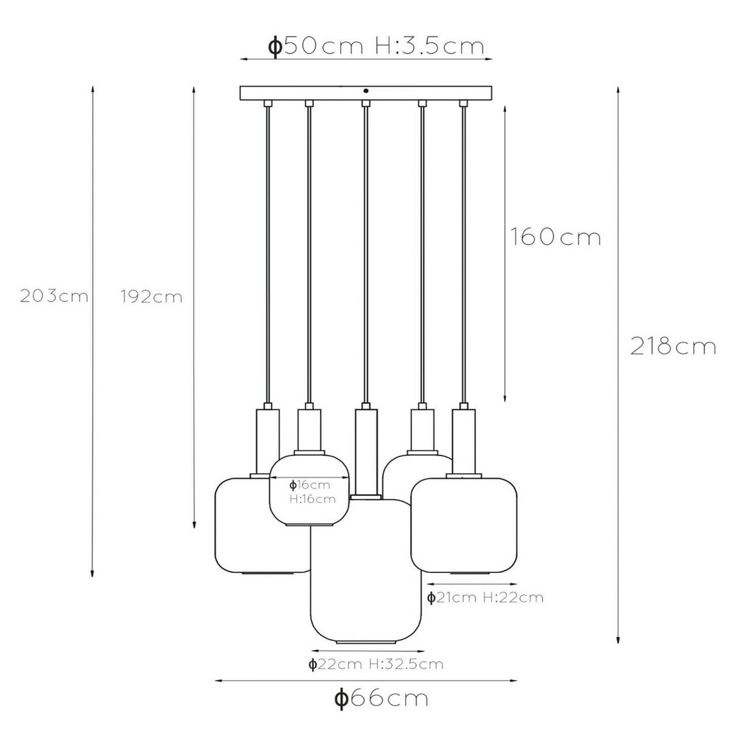 Lucide Hängelampe Joanet Hängeleuchte Deckenlampe Lampe Rauchglas fünfflammig