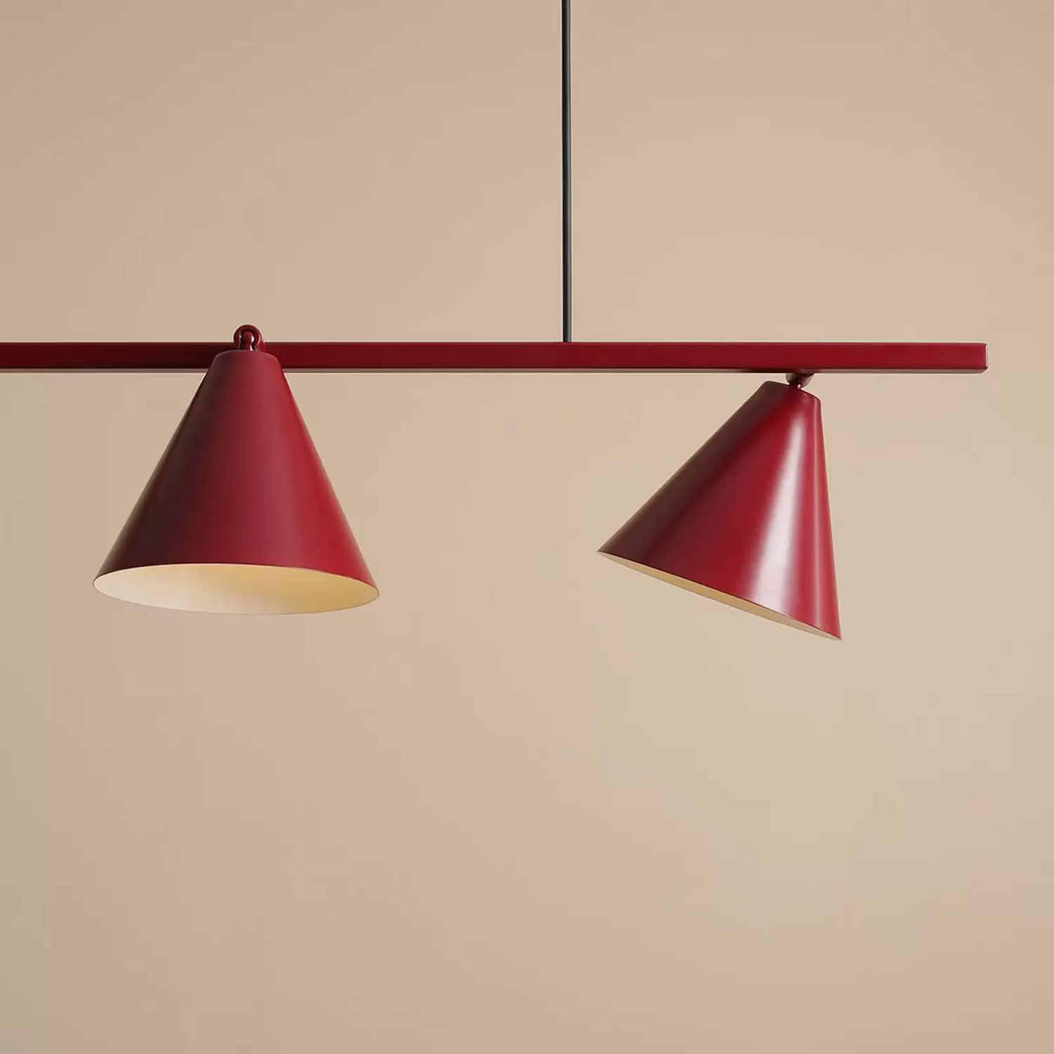 B-Ware Hängeleuchte Form 4 Metall Kegel 4 Flammig Weinrot Deckenlampe Deckenleuchte