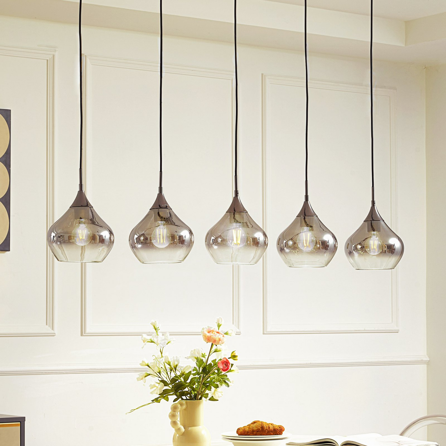 B-Ware Lucande Hängeleuchte Jarven 5 Flammig Schwarz Glas Deckenlampe Lampe Leuchte