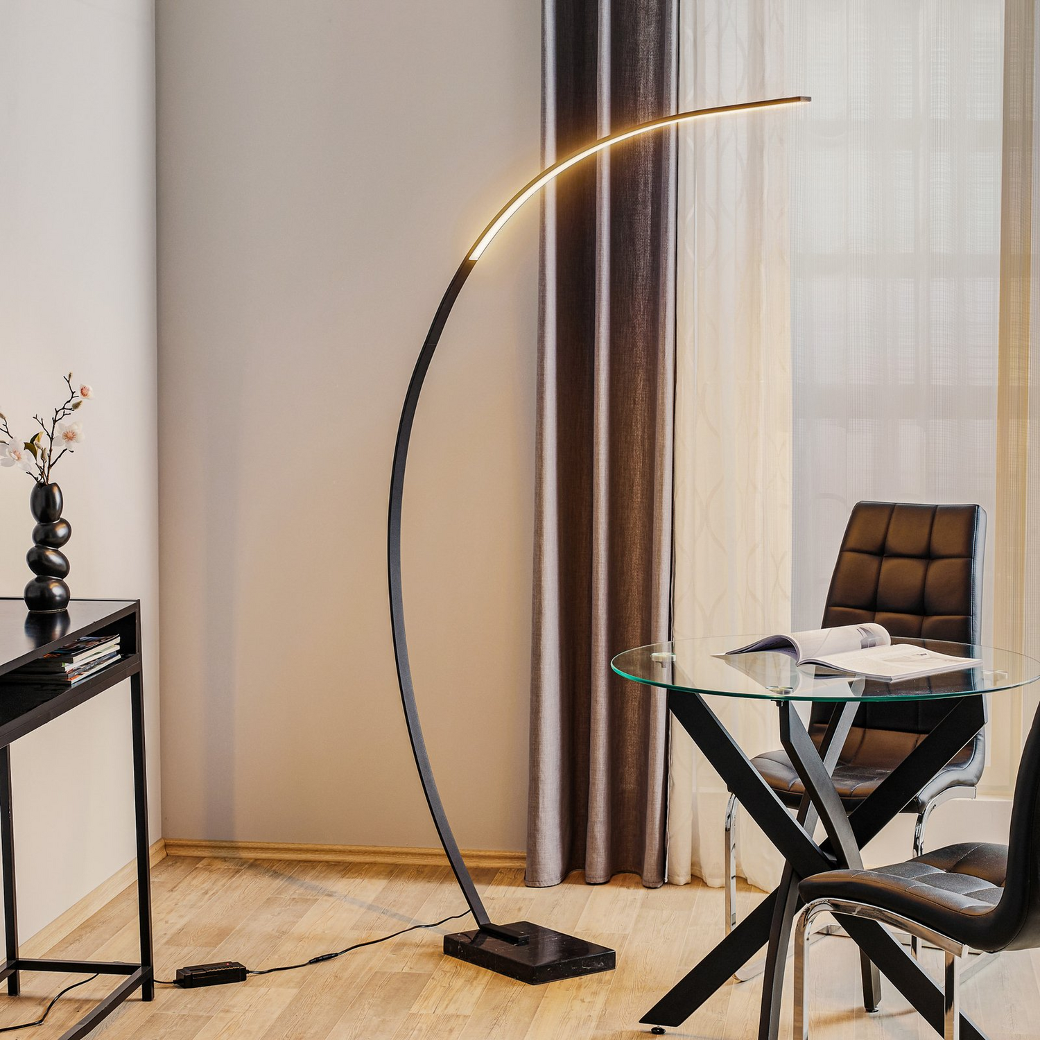 B-Ware Trio Lighting Led Bogen Stehleuchte Stehlampe Lampe Leuchte Bangkok Schwarz M97
