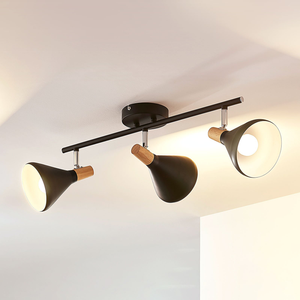 B-Ware Lindby Deckenleuchte Deckenlampe Arina Schwarz Dreiflammig Metall Holz 53 Cm
