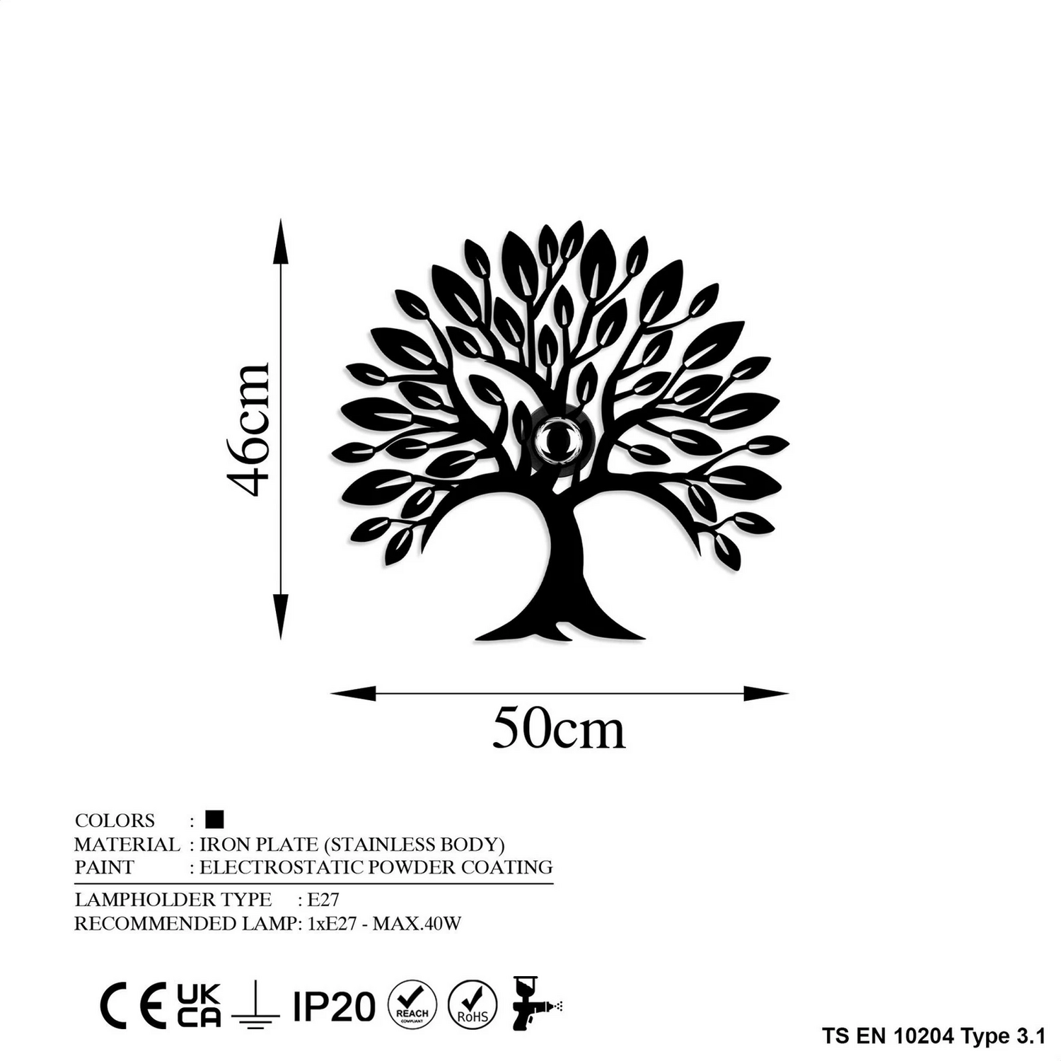 B-Ware Wandlampe Heart Tree V2 Schwarz Metall Stecker Schalter Wandleuchte Lampe Spot