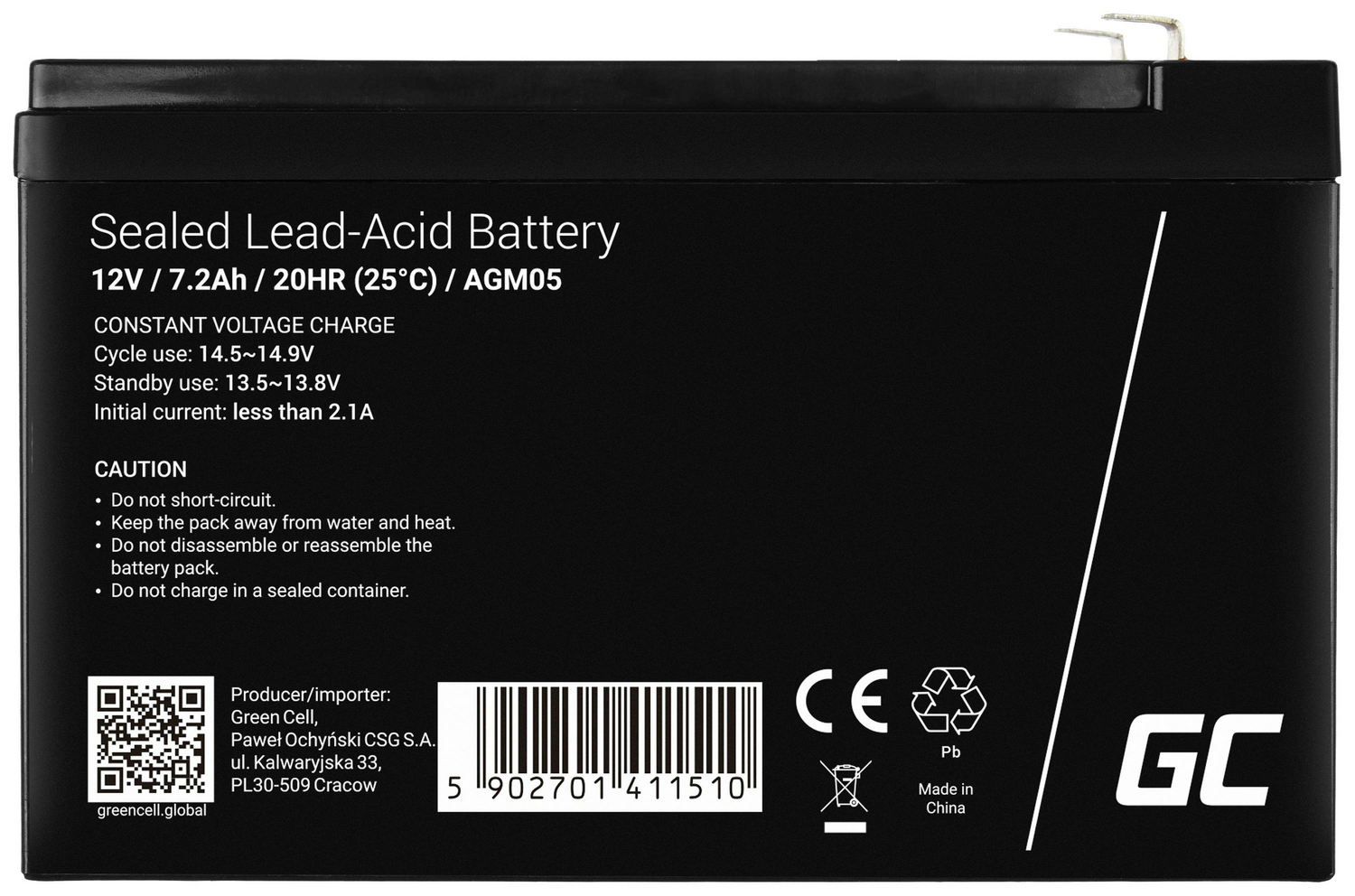 B-Ware Green Cell Bleiakku Batterie 12 V 7,2 Ah Blei Gel Bx Hx T 151x95x65mm Flachstecker
