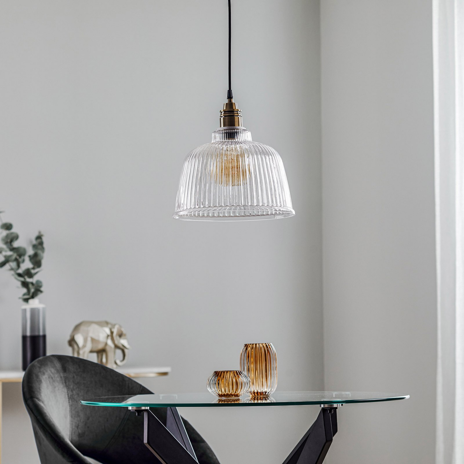 B-Ware Euluna Hängeleuchte Leana, Glas Klar Altmessing Hängelampe Lampe Leuchte Spot