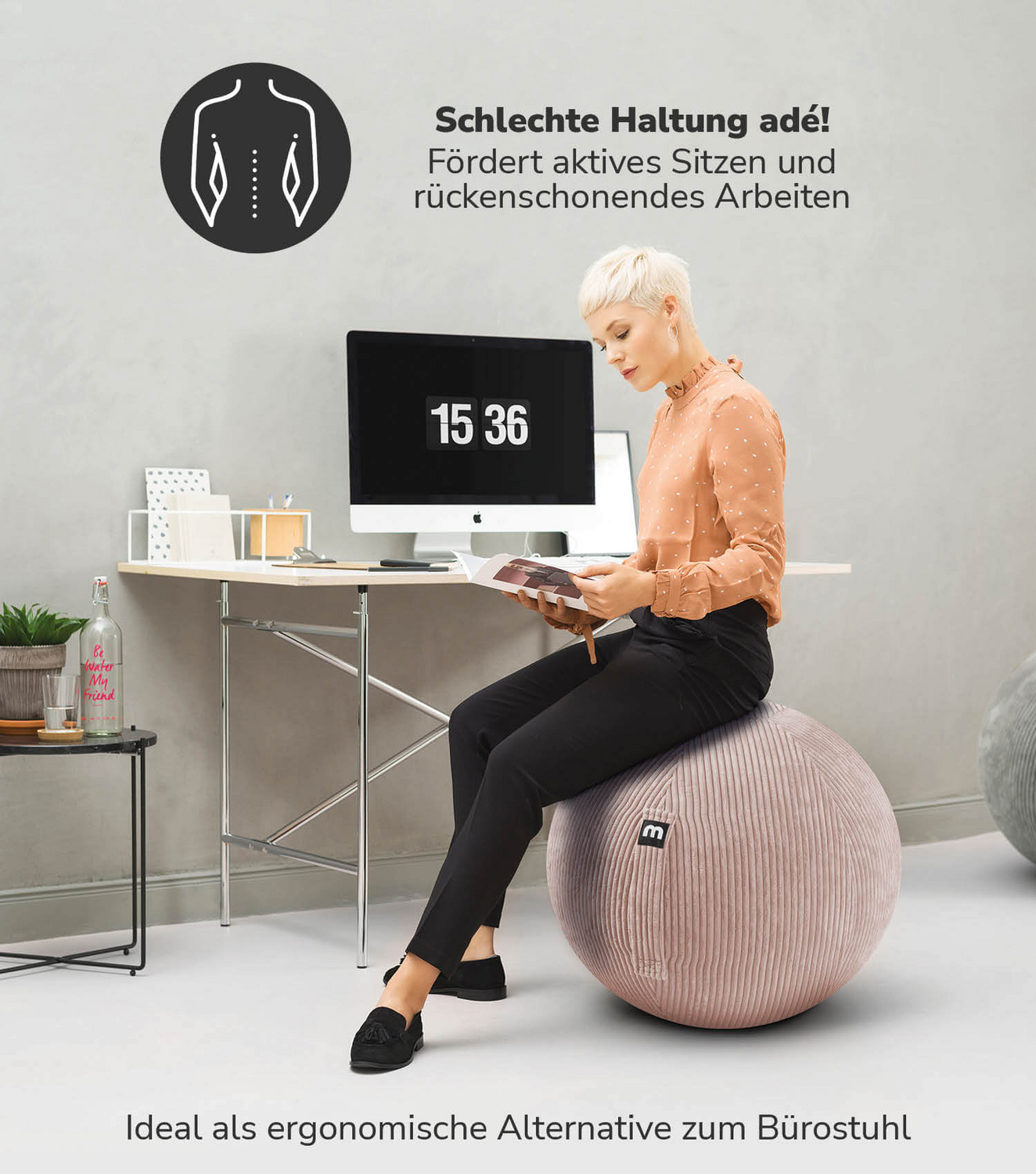 mokebo Stoff Sitzball Büro ergonomisch 'Der Sportliche', Sitzball mit Pumpe