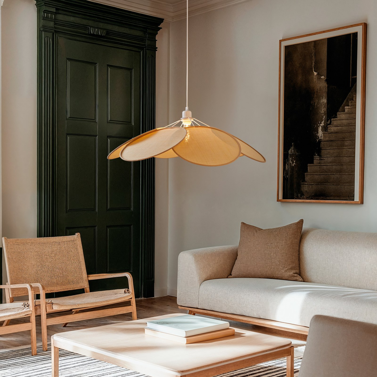 B-Ware Lindby Hängeleuchte Astraia Natur Weiß Rattan ø 80 Cm Deckenlampe Lampe Leuchte