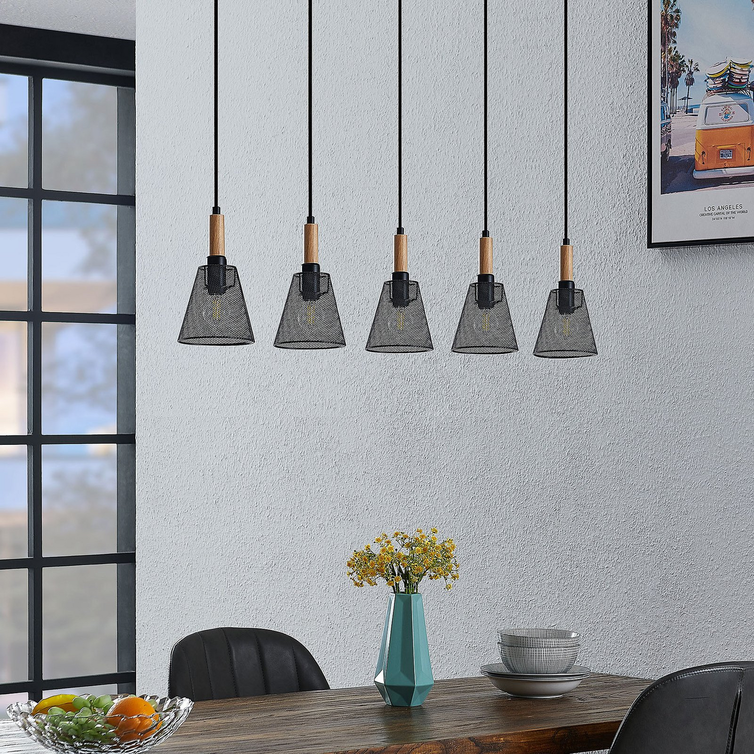 Lindby Layne Pendelleuchte Hängeleuchte Deckenlampe Korbschirme Fünfflammig B-Ware - 4251096592597