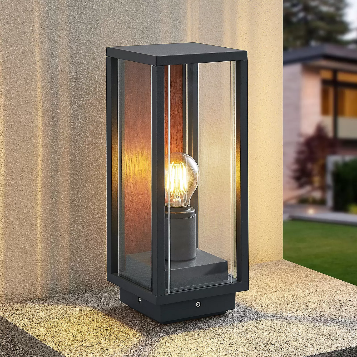 B-Ware Lucande Elwin Sockelleuchte Eckig Alu 35 Cm Wegeleuchte Outdoor Gartenlampe Led