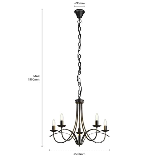 Suspension Lindby Amonja, 5 lumières, marron, reconditionnée.